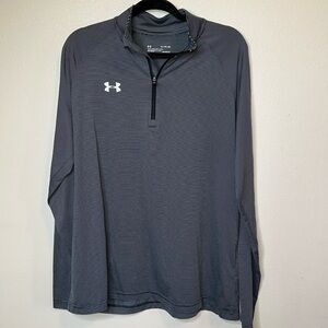 Under Armour Heat Gear XL Black Grey Stripe 1/2 Zip Long Sleeve